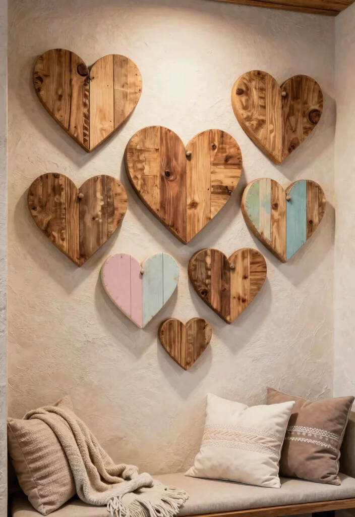 15 Heart Shape Wall Decor Ideas That Feel Sweet & Romantic - 2. Rustic Wooden Heart Art 1