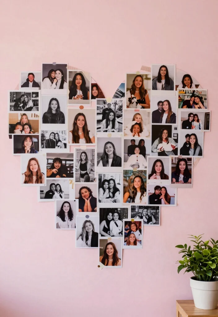 15 Heart Shape Wall Decor Ideas That Feel Sweet & Romantic - 3. Heart-Shaped Photo Collage 1