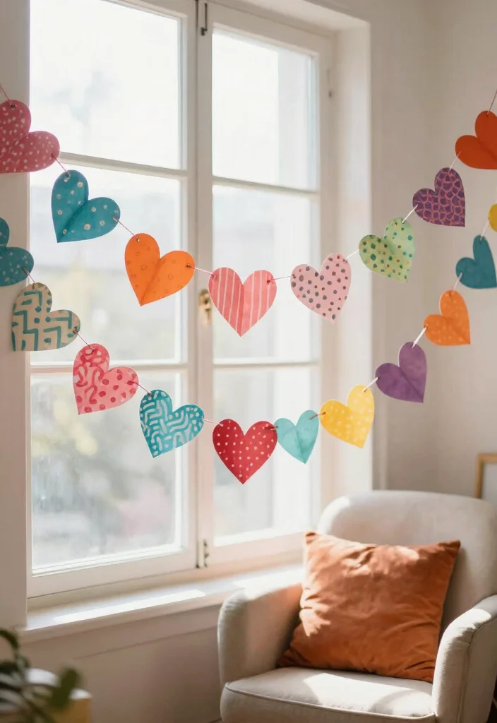 15 Heart Shape Wall Decor Ideas That Feel Sweet & Romantic - 4. DIY Paper Heart Garland 1