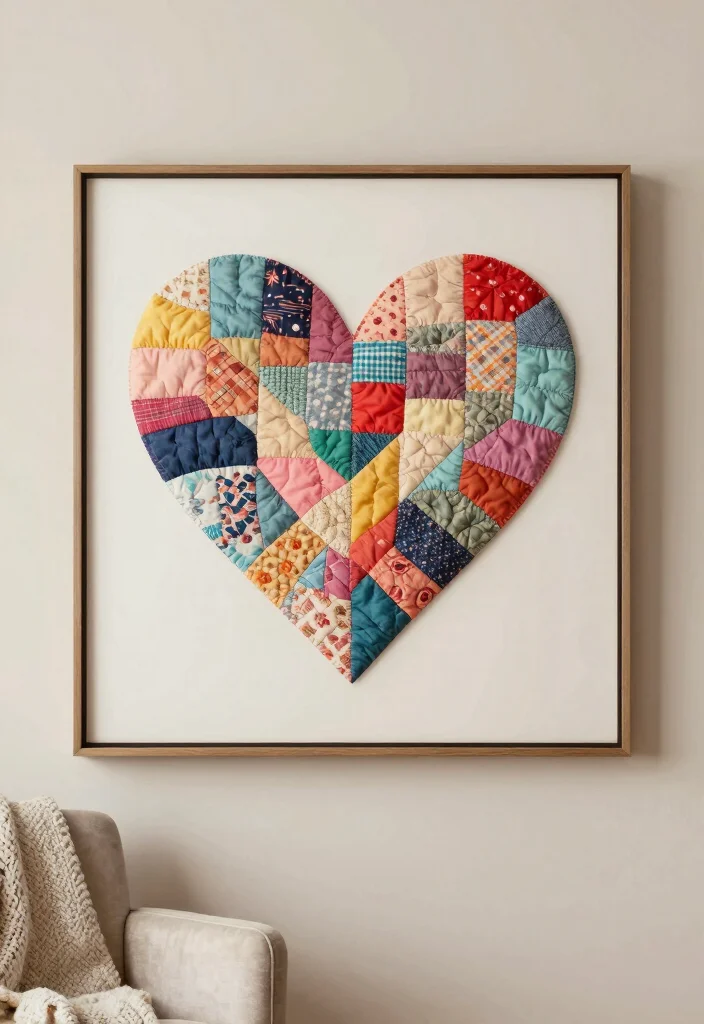 15 Heart Shape Wall Decor Ideas That Feel Sweet & Romantic - 8. Quilted Heart Wall Art 1