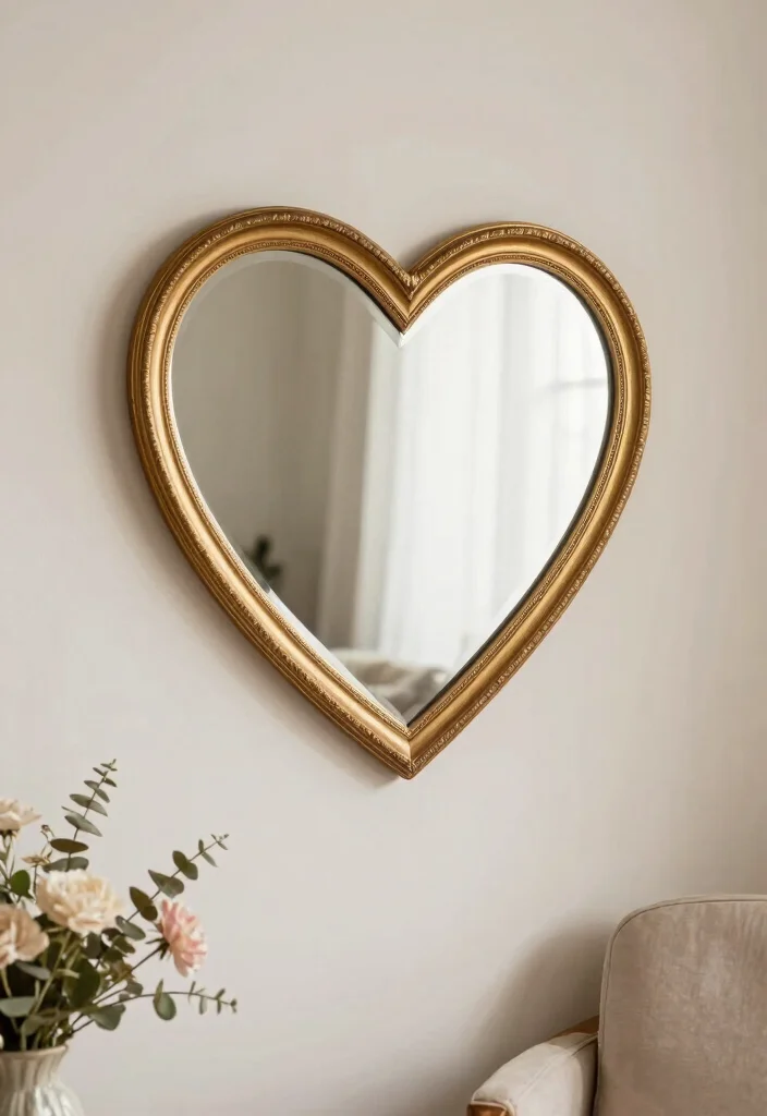15 Heart Shape Wall Decor Ideas That Feel Sweet & Romantic - 9. Heart Shape Mirror Decor 1