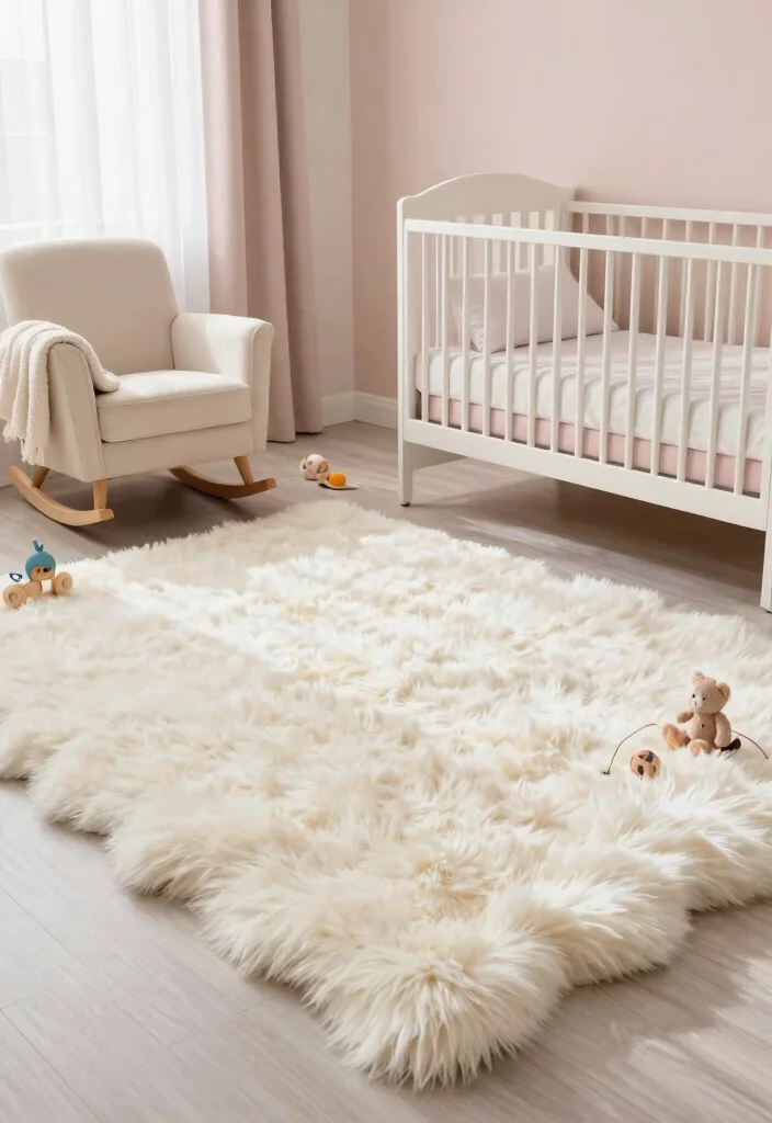 15 Nursery Area Rug Ideas That Feel Soft & Sweet 3 15 Nursery Area Rug Ideas That Feel Soft & Sweet - 3. Soft Faux Fur Comfort 1