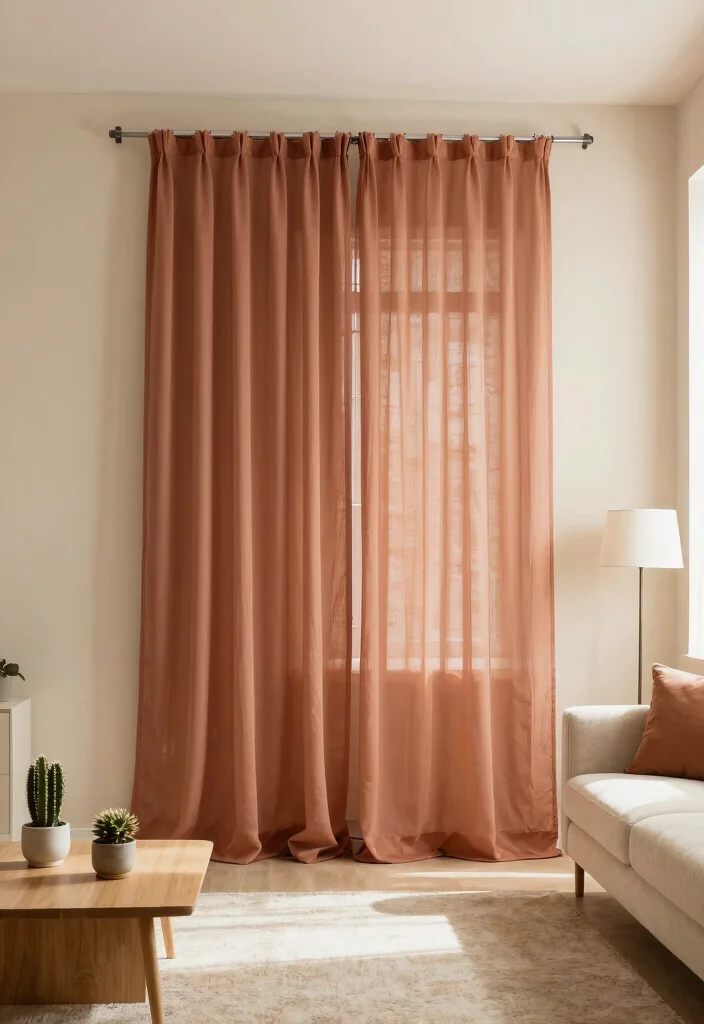 15 Terracotta Curtains Living Room Ideas With Warm Tones 1 15 Terracotta Curtains Living Room Ideas With Warm Tones - 1. Cozy Minimalism with Terracotta 1