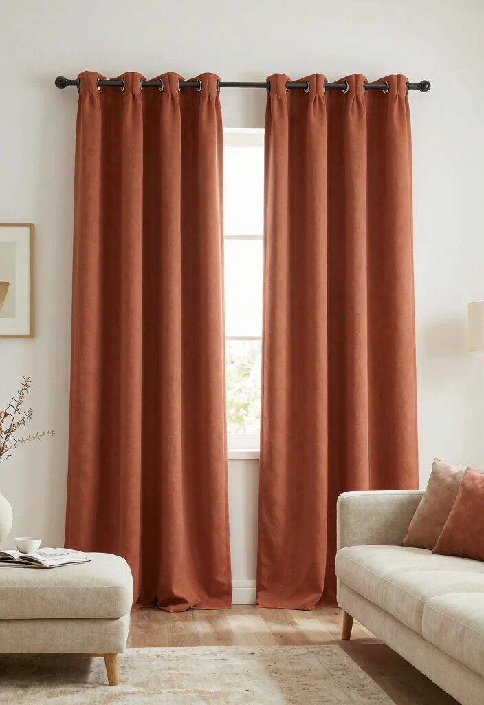 15 Terracotta Curtains Living Room Ideas With Warm Tones 65 15 Terracotta Curtains Living Room Ideas With Warm Tones - 15. Simplistic and Serene 1