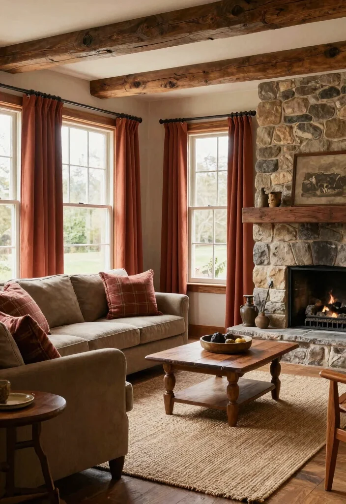 15 Terracotta Curtains Living Room Ideas With Warm Tones 3 15 Terracotta Curtains Living Room Ideas With Warm Tones - 3. Rustic Vibes with Wood Accents 1