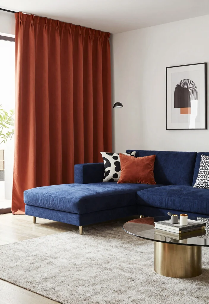 15 Terracotta Curtains Living Room Ideas With Warm Tones 15 15 Terracotta Curtains Living Room Ideas With Warm Tones - 5. Modern Chic with Contrasting Colors 1