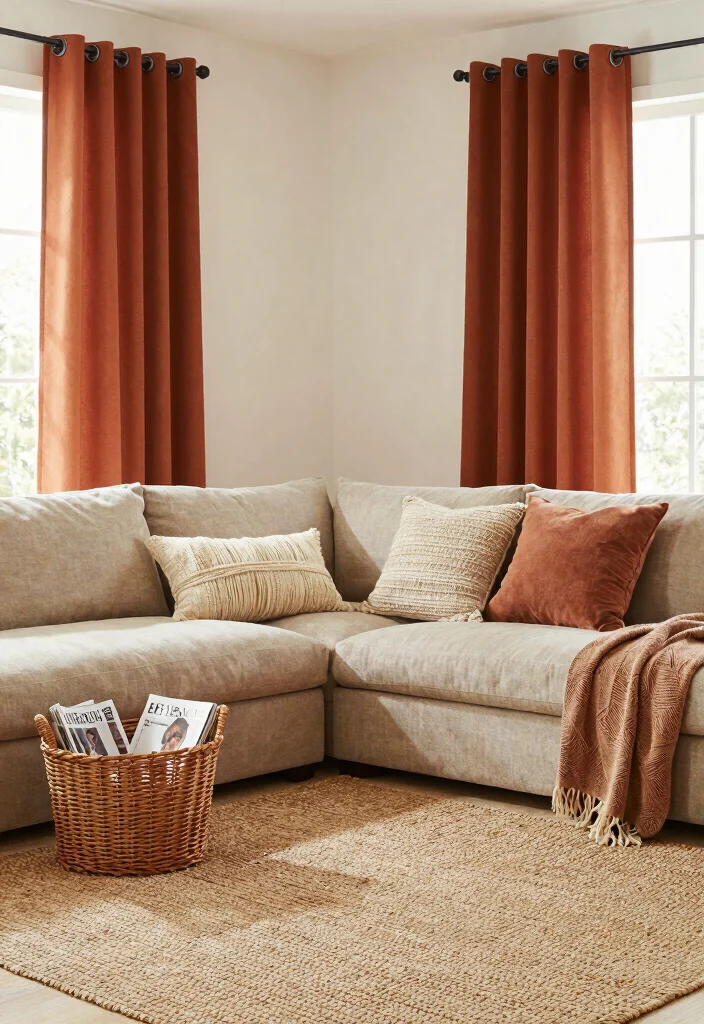 15 Terracotta Curtains Living Room Ideas With Warm Tones 26 15 Terracotta Curtains Living Room Ideas With Warm Tones - 6. Earthy Textures with Natural Fibers 1