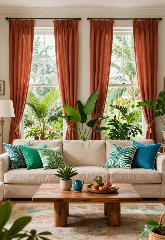 15 Terracotta Curtains Living Room Ideas With Warm Tones 27 15 Terracotta Curtains Living Room Ideas With Warm Tones - 7. Tropical Touch with Terracotta 1