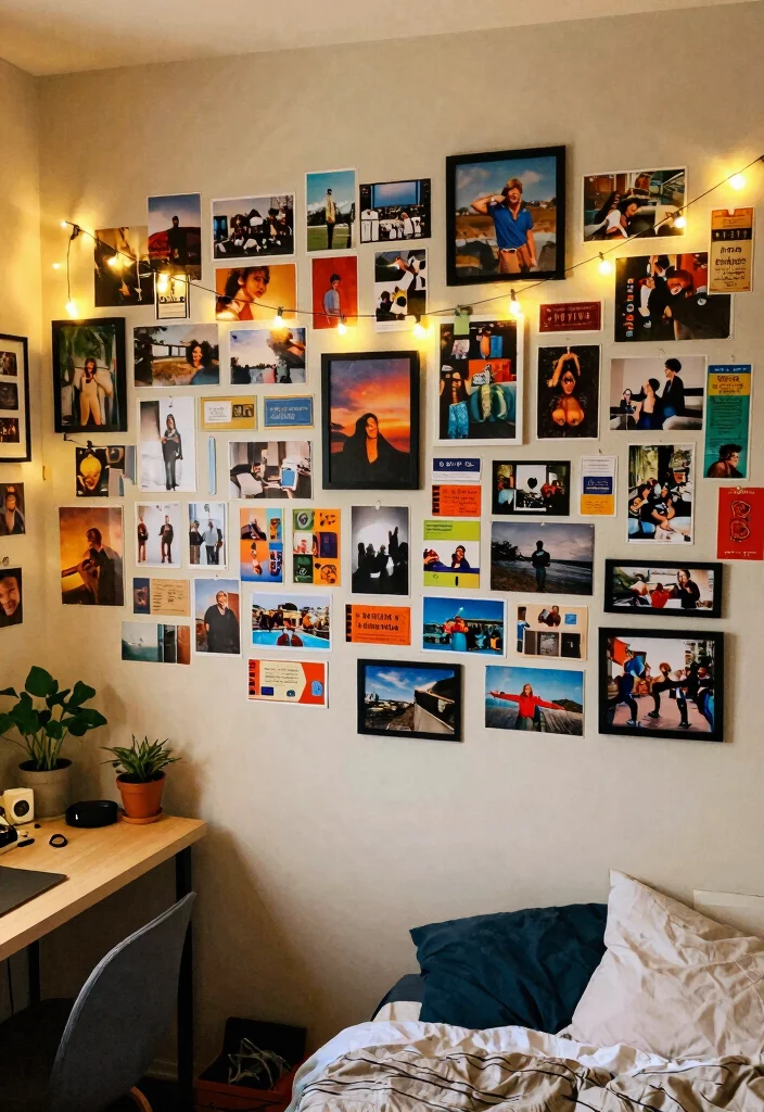 15 Wall Decor Dorm Ideas That Personalize Small Spaces - 1. Photo Collage Wall 1