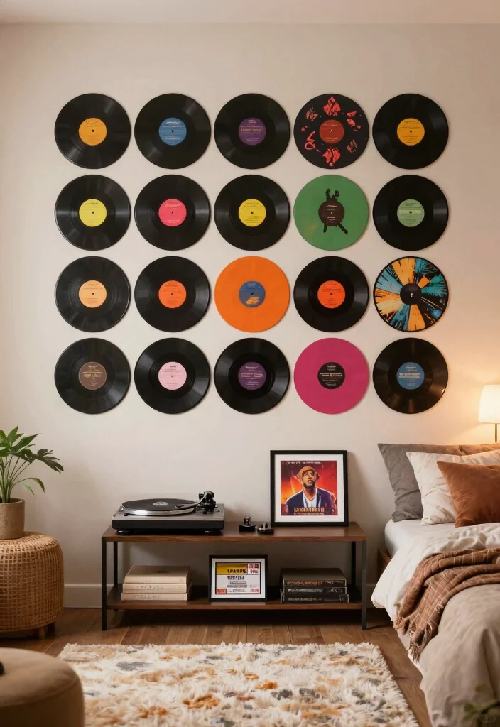 15 Wall Decor Dorm Ideas That Personalize Small Spaces - 7. Vintage Record Display 1