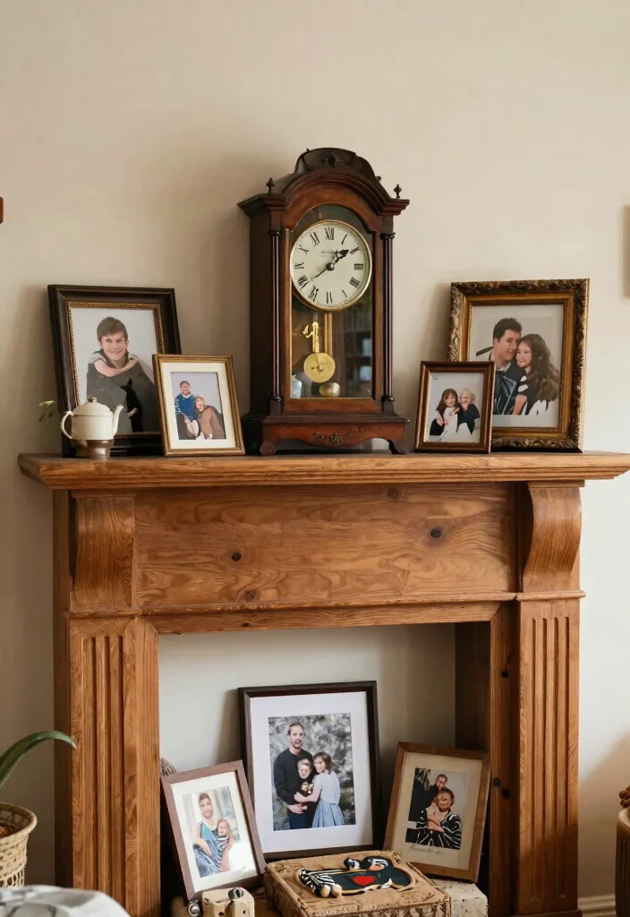 15 Wood Mantel Shelf Ideas That Add Rustic Charm - 13. Family Heirlooms 1