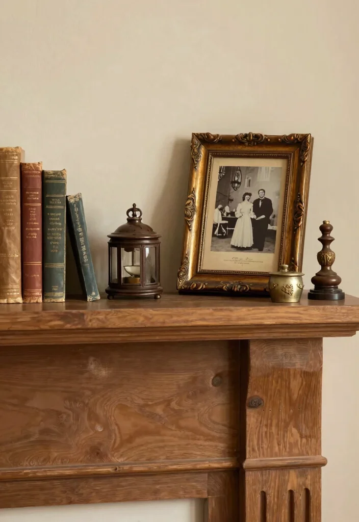 15 Wood Mantel Shelf Ideas That Add Rustic Charm - 3. Vintage Charm 1