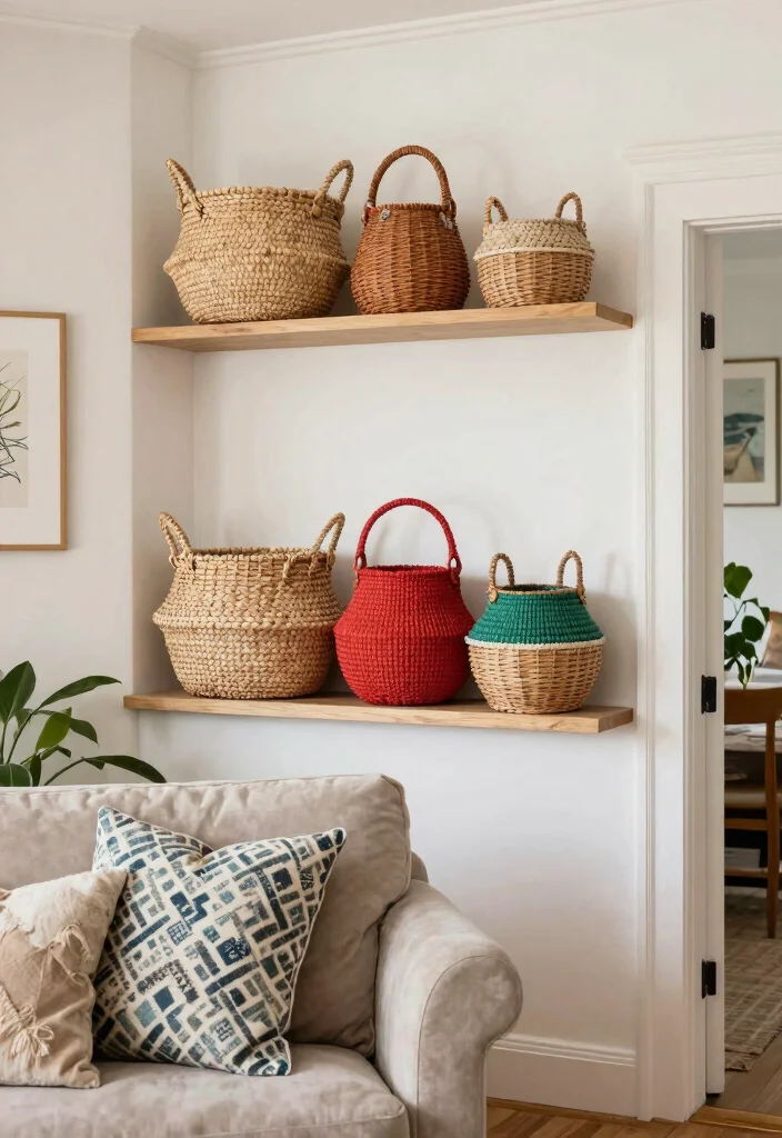 16 Above Door Shelf Ideas for Hidden Extra Storage 12 16 Above Door Shelf Ideas for Hidden Extra Storage - 2. Decorative Baskets 1