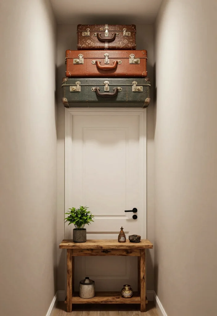 16 Above Door Shelf Ideas for Hidden Extra Storage 13 16 Above Door Shelf Ideas for Hidden Extra Storage - 3. Vintage Suitcases 1