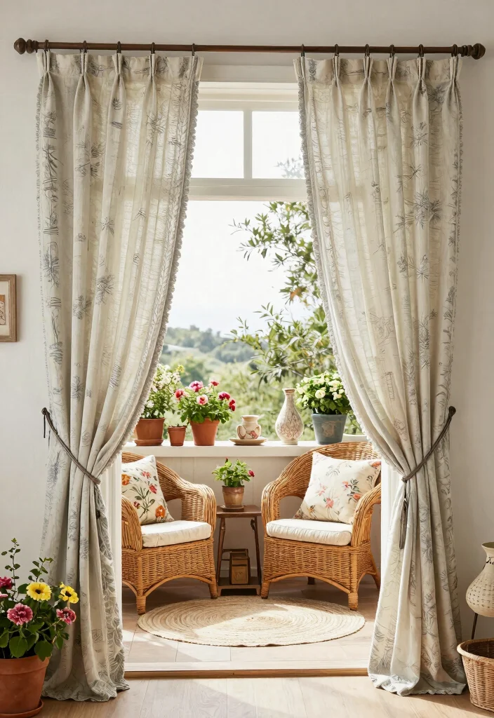 16 Balcony Door Curtains Ideas That Flow Beautifully - 11. Rustic French Country Style 1