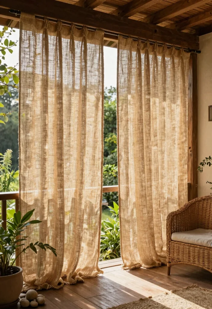 16 Balcony Door Curtains Ideas That Flow Beautifully - 3. Textured Jute Curtains 1