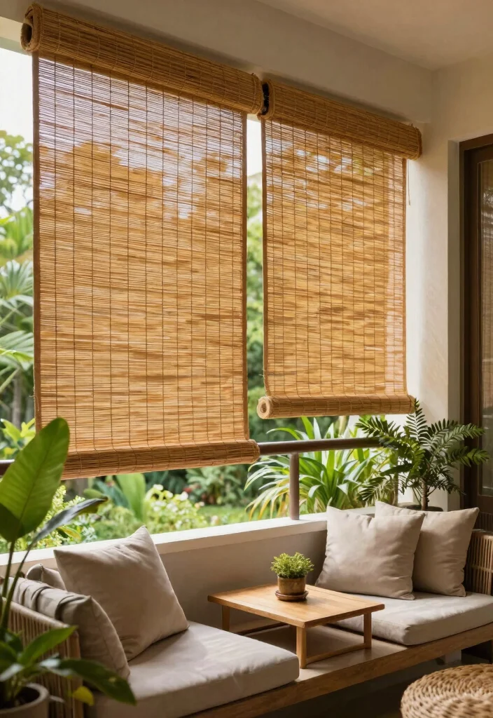 16 Balcony Door Curtains Ideas That Flow Beautifully - 5. Eco-Friendly Bamboo Shades 1