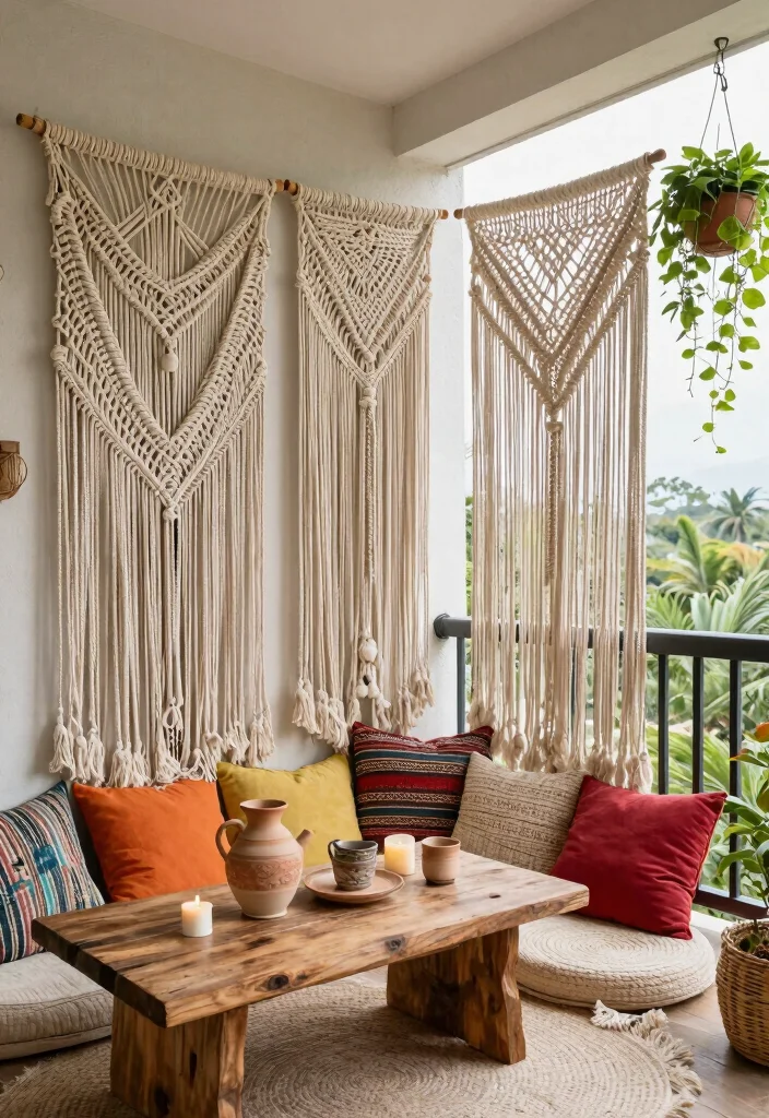 16 Balcony Door Curtains Ideas That Flow Beautifully - 6. Bohemian Macramé Panels 1