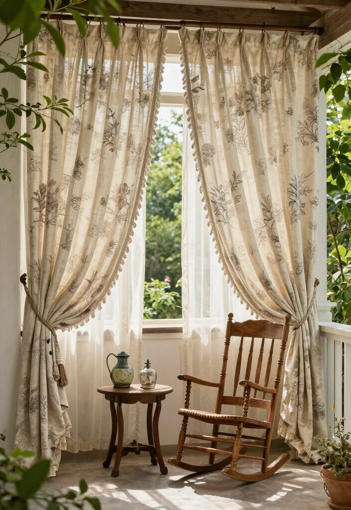 16 Balcony Door Curtains Ideas That Flow Beautifully - 7. Rustic Vintage Fabrics 1