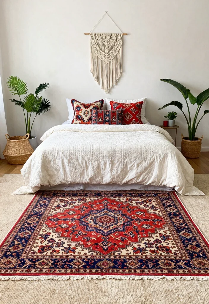 16 Bedroom Rug on Carpet Ideas That Layer Like a Pro - 1. Boho Chic Layering 1