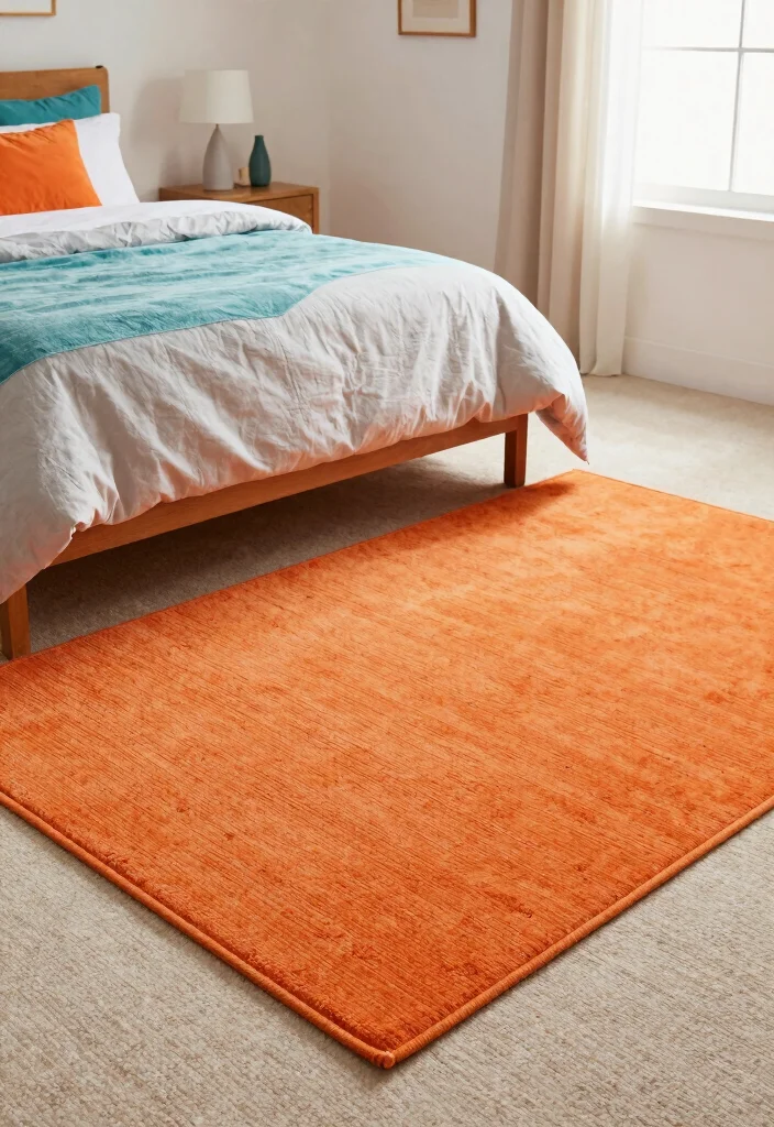 16 Bedroom Rug on Carpet Ideas That Layer Like a Pro - 15. Layering with Color Pops 1