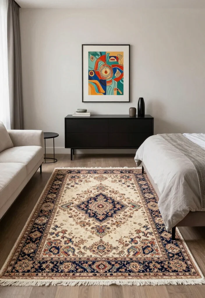 16 Bedroom Rug on Carpet Ideas That Layer Like a Pro - 4. Vintage Meets Modern 1