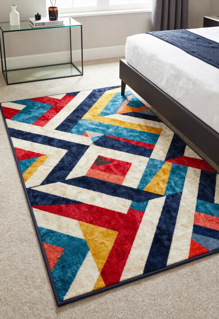 16 Bedroom Rug on Carpet Ideas That Layer Like a Pro - 7. Bold Geometric Patterns 1