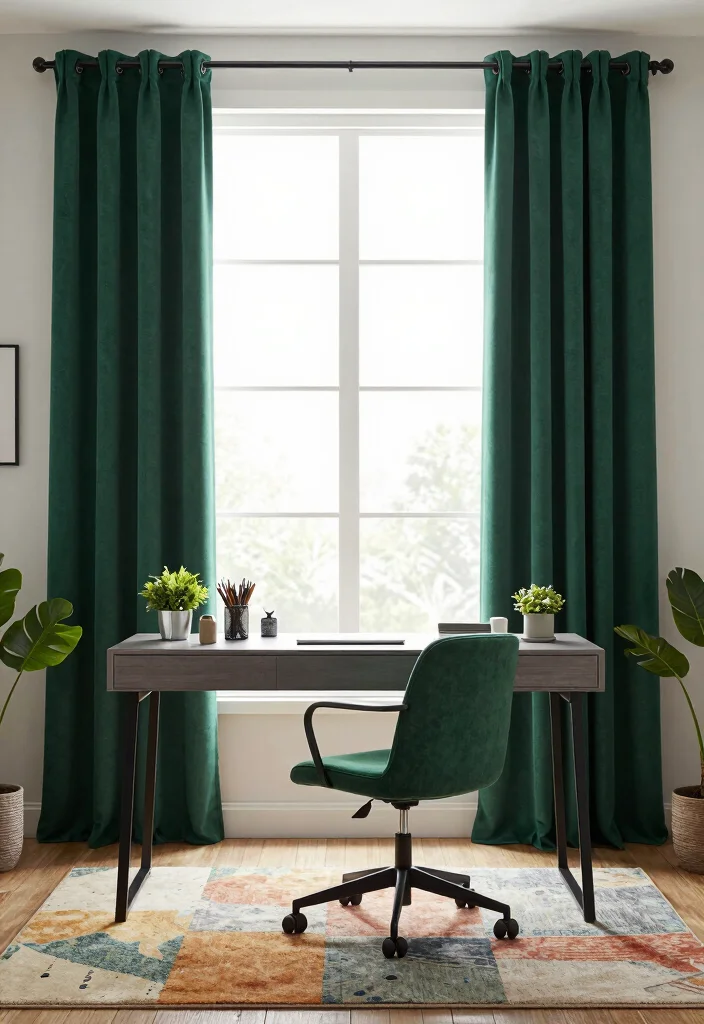 16 Emerald Green Curtains Ideas That Make a Statement 55 16 Emerald Green Curtains Ideas That Make a Statement - 15. Home Office Elegance 1