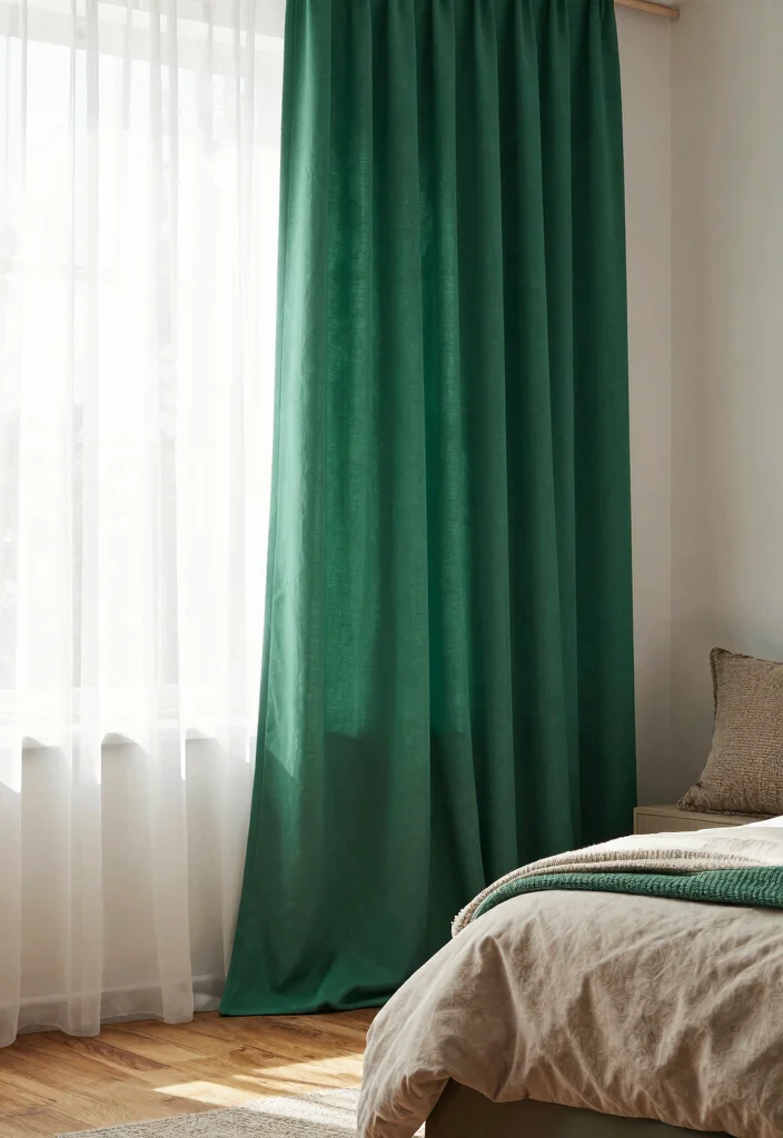 16 Emerald Green Curtains Ideas That Make a Statement 23 16 Emerald Green Curtains Ideas That Make a Statement - 3. Layering with Sheers 1