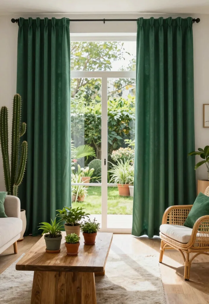 16 Emerald Green Curtains Ideas That Make a Statement 34 16 Emerald Green Curtains Ideas That Make a Statement - 4. Nature-Inspired Decor 1