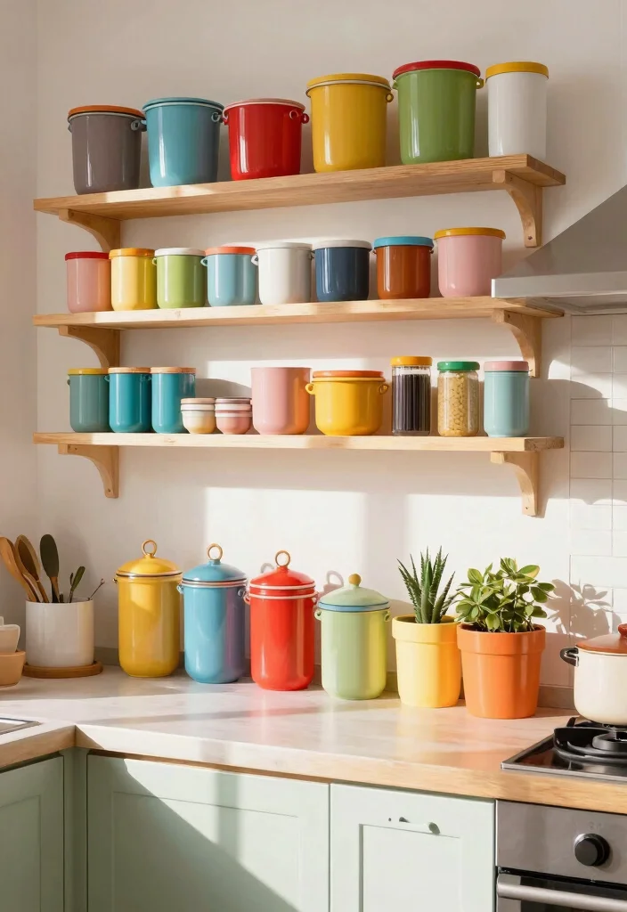 16 Open Shelf Kitchen Ideas That Feel Airy & Organized - 14. Open Shelves with Colorful Containers 1