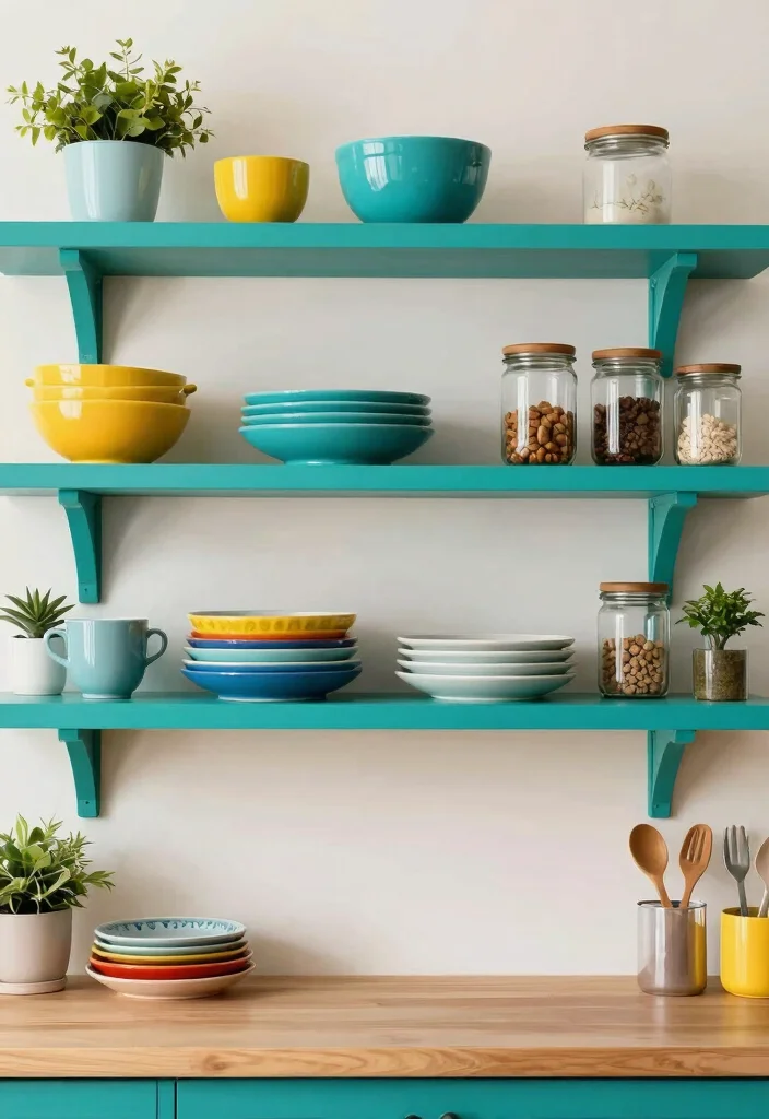 16 Open Shelf Kitchen Ideas That Feel Airy & Organized - 5. Color-Pop Open Shelves 1