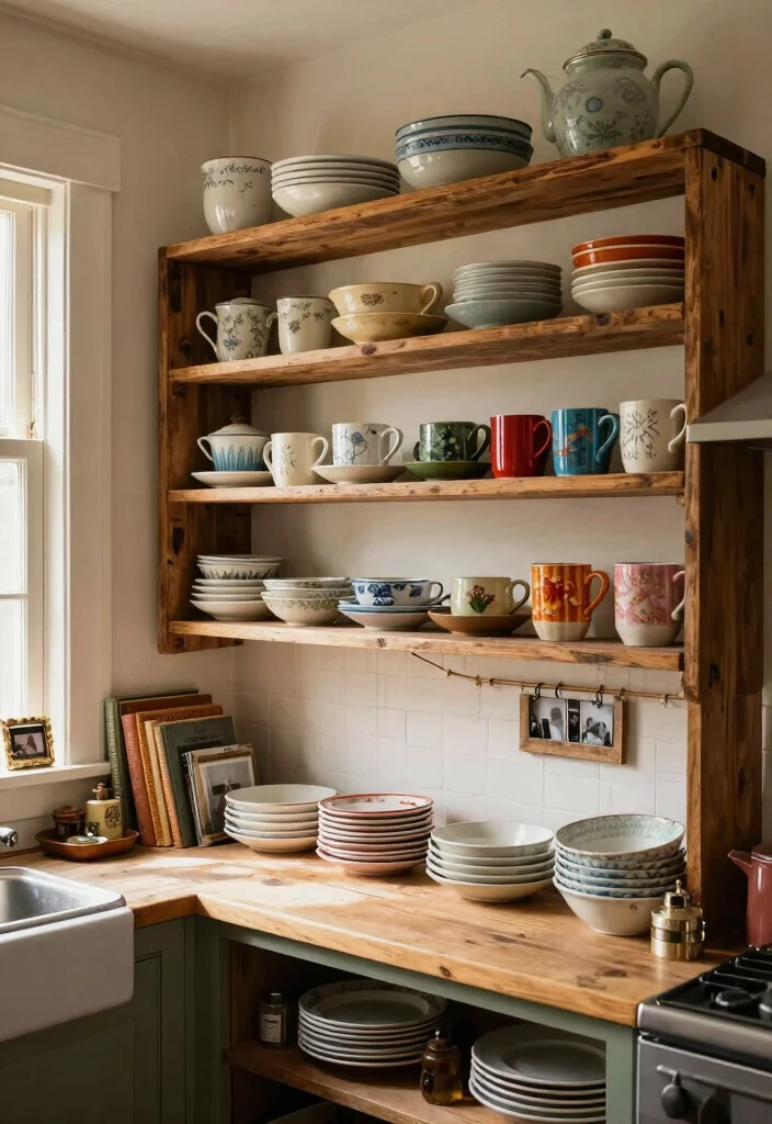 16 Open Shelf Kitchen Ideas That Feel Airy & Organized - 6. Vintage Charm with Open Shelves 1