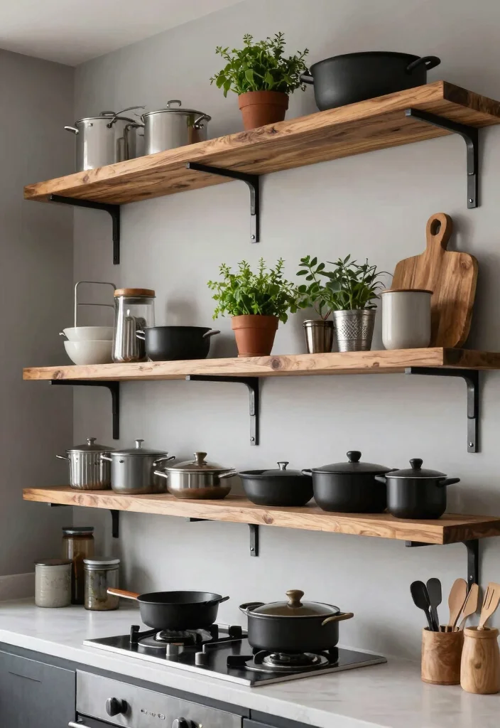16 Open Shelf Kitchen Ideas That Feel Airy & Organized - 7. Industrial Chic Open Shelves 1