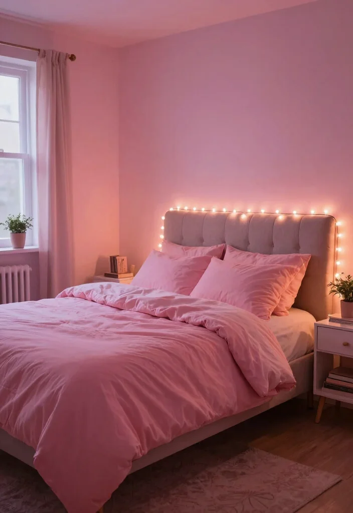 16 Pink Wall Decor Ideas That Feel Fun & Feminine - 11. Pink String Lights 1