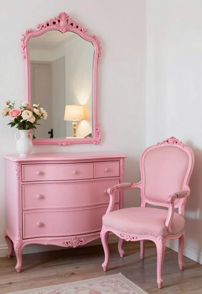 16 Pink Wall Decor Ideas That Feel Fun & Feminine - 14. Vintage Pink Furniture 1