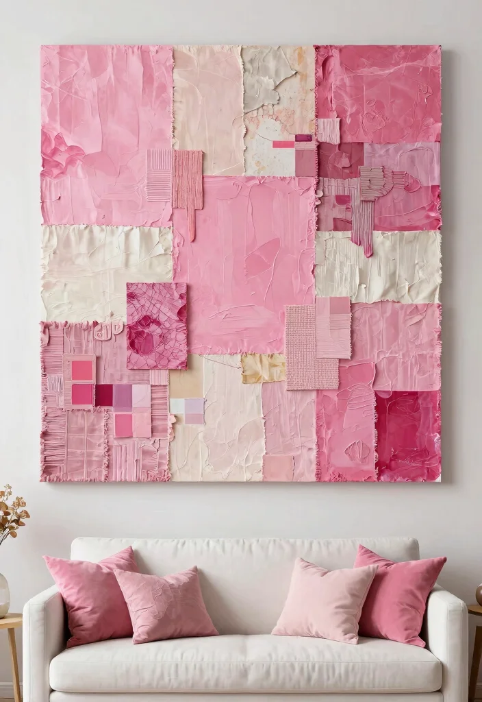16 Pink Wall Decor Ideas That Feel Fun & Feminine - 15. Pink Mixed Media Art 1