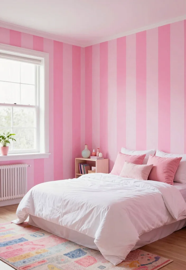 16 Pink Wall Decor Ideas That Feel Fun & Feminine - 2. Playful Pink Stripe Accent 1
