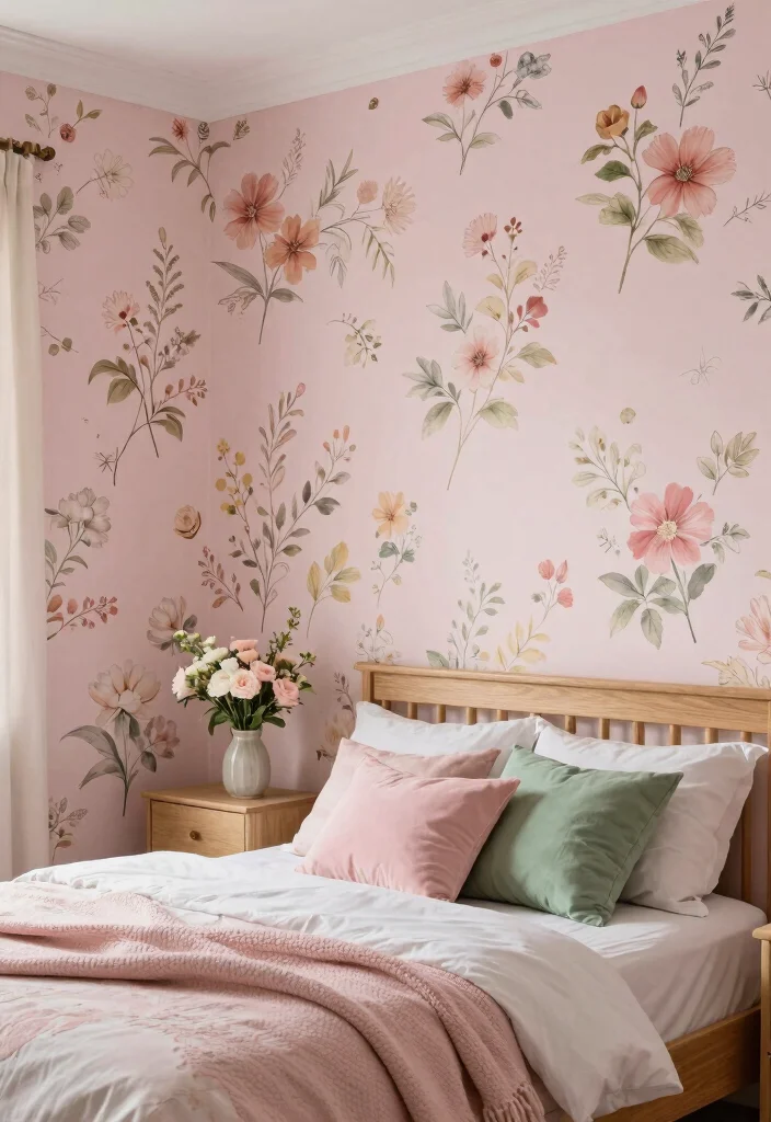 16 Pink Wall Decor Ideas That Feel Fun & Feminine - 3. Floral Wallpaper Delight 1