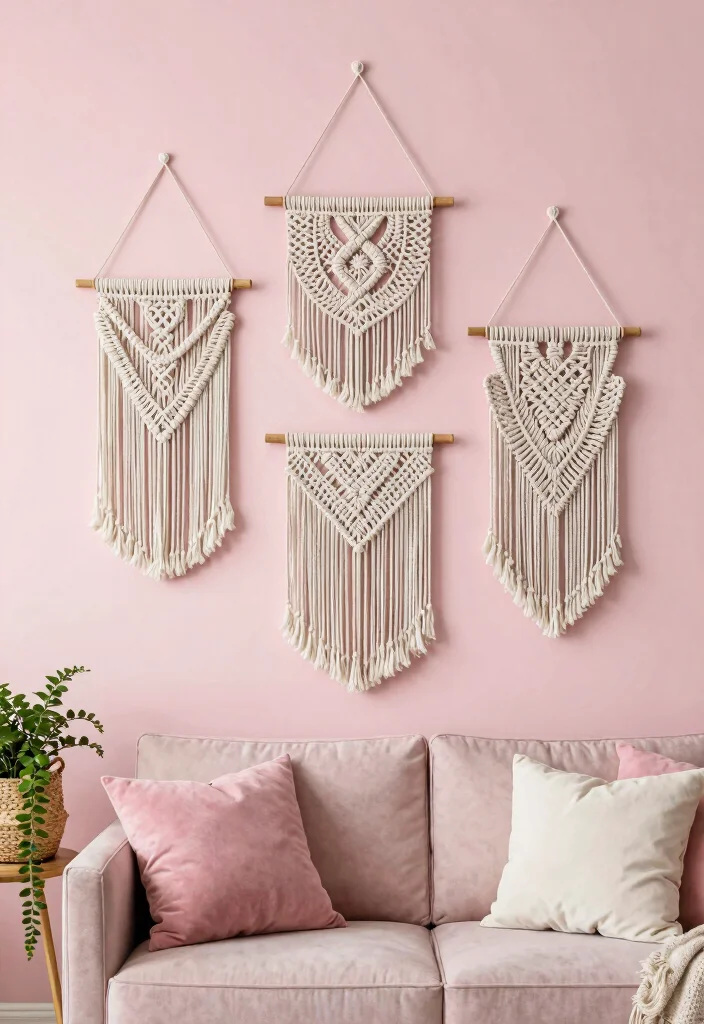 16 Pink Wall Decor Ideas That Feel Fun & Feminine - 4. Macramé Wall Hangings 1