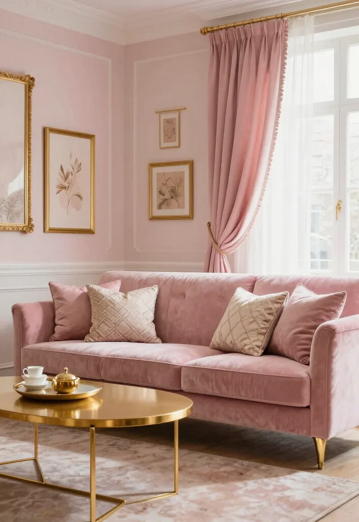 16 Pink Wall Decor Ideas That Feel Fun & Feminine - 7. Pink and Gold Accents 1