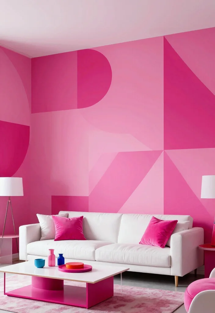 16 Pink Wall Decor Ideas That Feel Fun & Feminine - 9. Pink Geometric Patterns 1