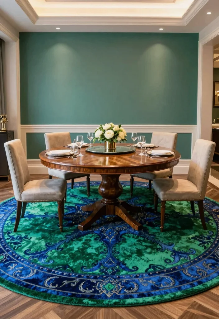 16 Round Dining Room Rug Ideas That Balance Your Space 42 16 Round Dining Room Rug Ideas That Balance Your Space - 12. Rich Jewel Tones 1