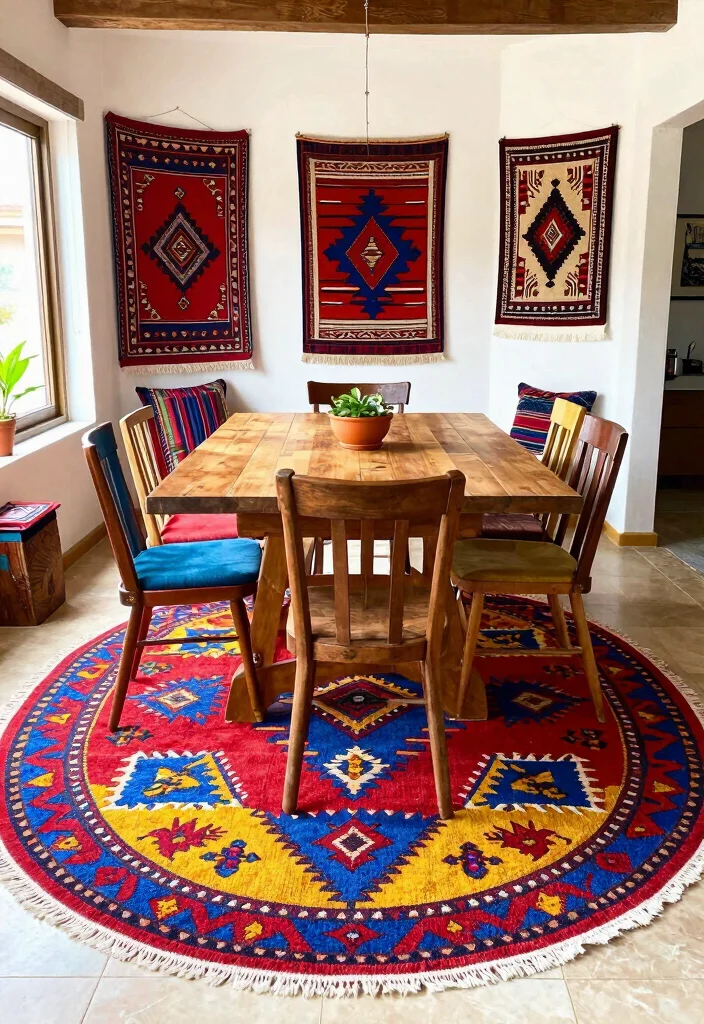 16 Round Dining Room Rug Ideas That Balance Your Space 54 16 Round Dining Room Rug Ideas That Balance Your Space - 14. Exotic Kilim Styles 1