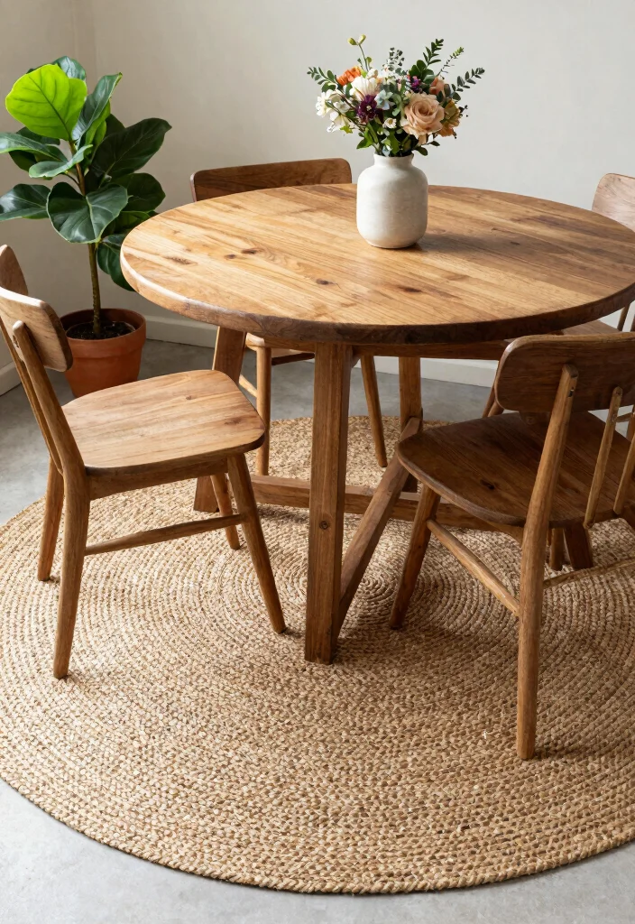 16 Round Dining Room Rug Ideas That Balance Your Space 12 16 Round Dining Room Rug Ideas That Balance Your Space - 2. Natural Jute for Earthy Elegance 1