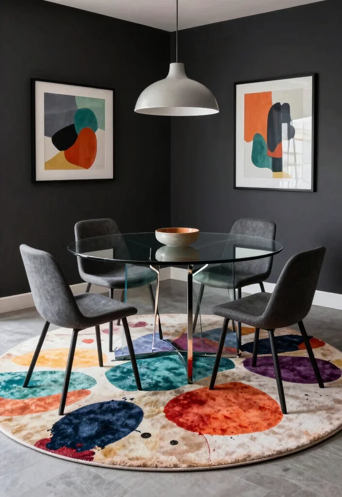 16 Round Dining Room Rug Ideas That Balance Your Space 13 16 Round Dining Room Rug Ideas That Balance Your Space - 3. Artistic Abstract Designs 1