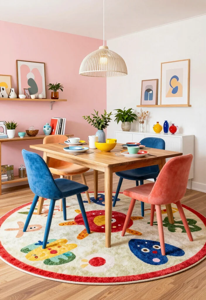 16 Round Dining Room Rug Ideas That Balance Your Space 25 16 Round Dining Room Rug Ideas That Balance Your Space - 5. Playful Patterned Prints 1