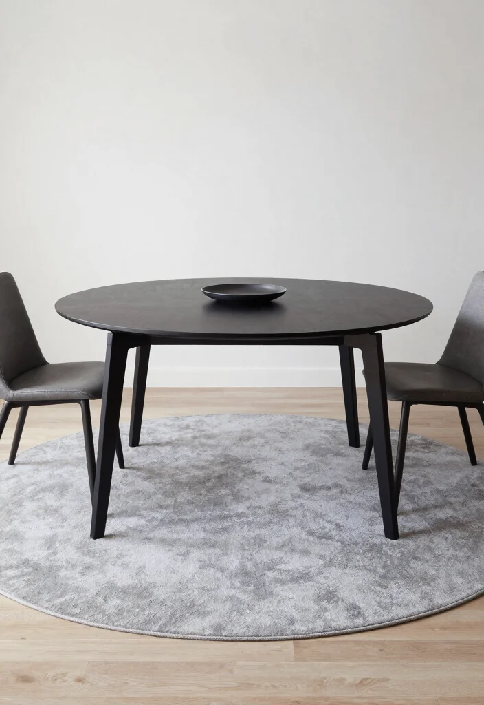 16 Round Dining Room Rug Ideas That Balance Your Space 37 16 Round Dining Room Rug Ideas That Balance Your Space - 7. Minimalist Gray Shades 1