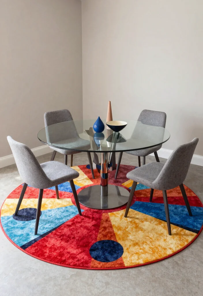 16 Round Dining Room Rug Ideas That Balance Your Space 39 16 Round Dining Room Rug Ideas That Balance Your Space - 9. Bold Geometric Shapes 1