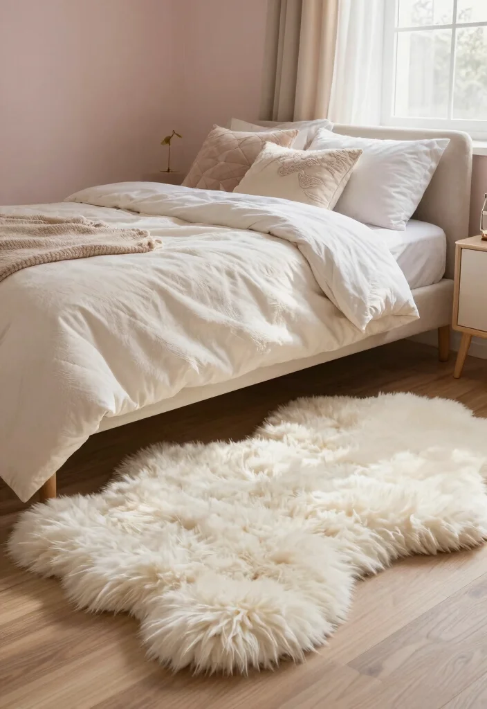 16 Rug for Bedroom Ideas That Instantly Warm Up Your Space - 1. Cozy Sheepskin Rug 1